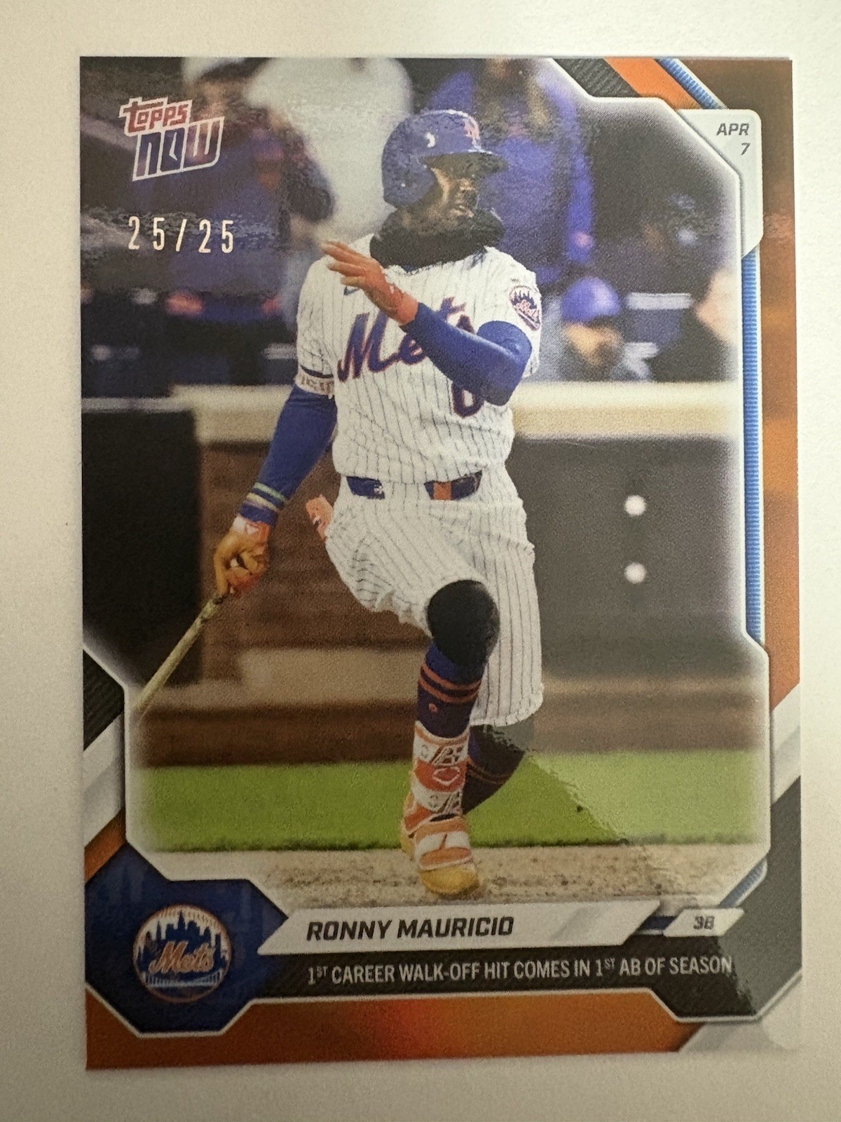 Ronny Mauricio Mets 1st Walk-Off Diamondback 2026 Topps Now 64 Orange Foil 25/25