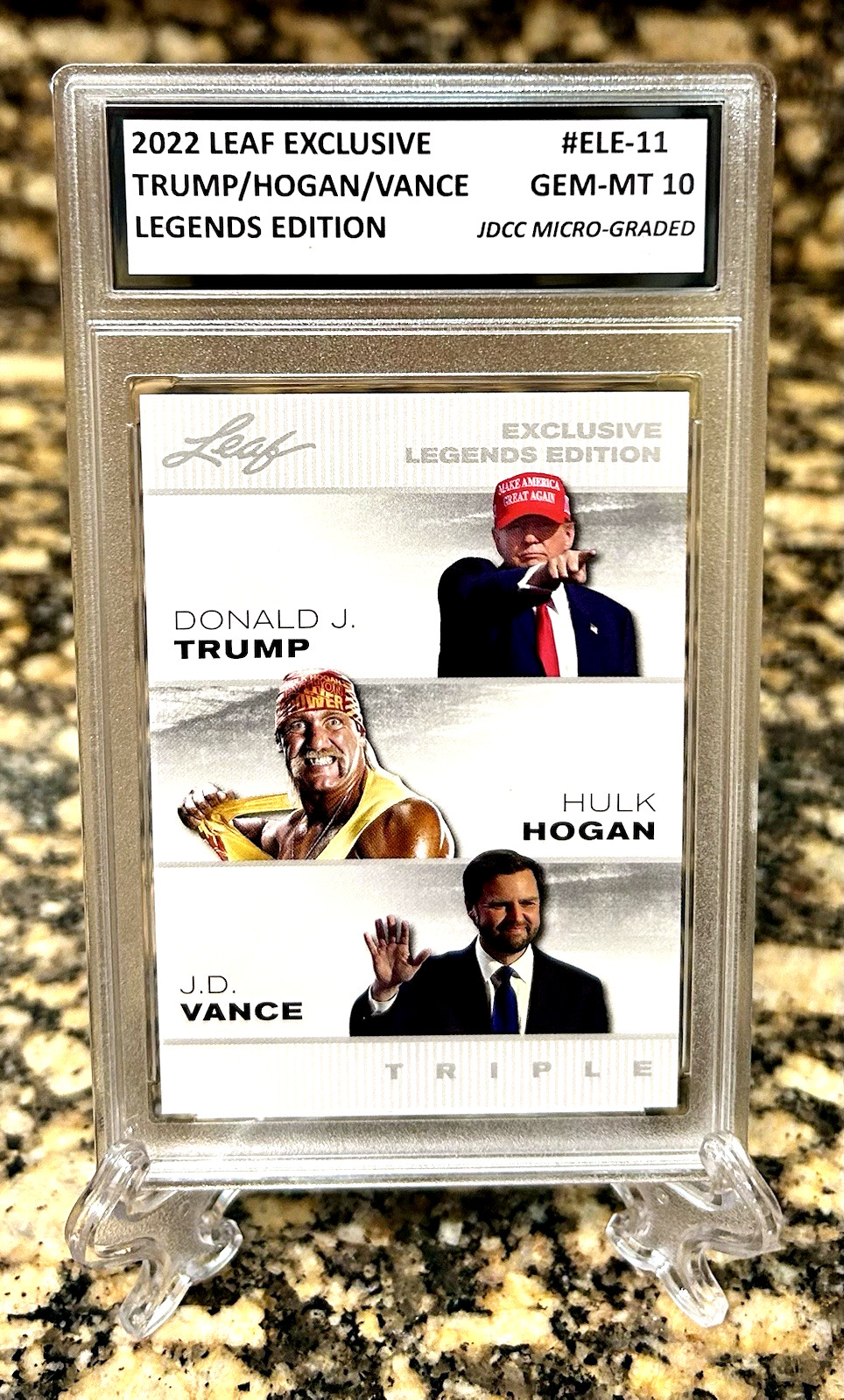 Donald Trump/Hulk Hogan/J.D. VANCE 2022 LEAF Exclusive LEGENDS Card #ELE-11. COA
