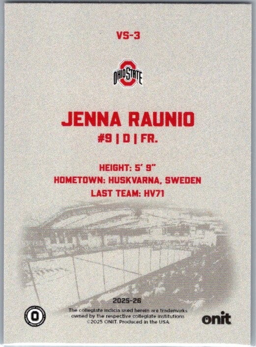 2025-26 ONIT Athlete NIL Ohio State Women’s Hockey #VS-3 Jenna Raunio Vestige