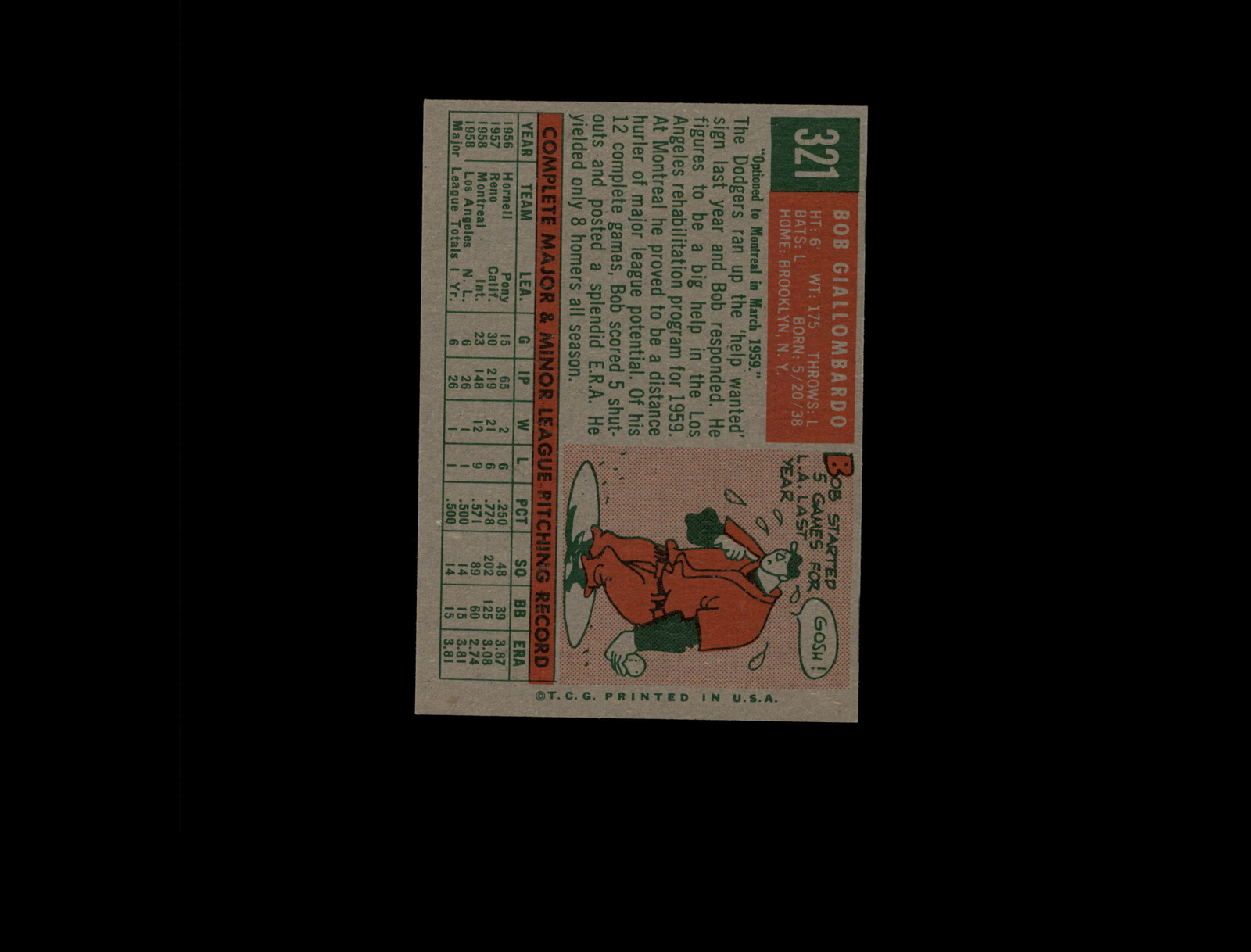 1959 Topps 321A Bob Giallombardo RC with Option Line EX-MT #D1,055205