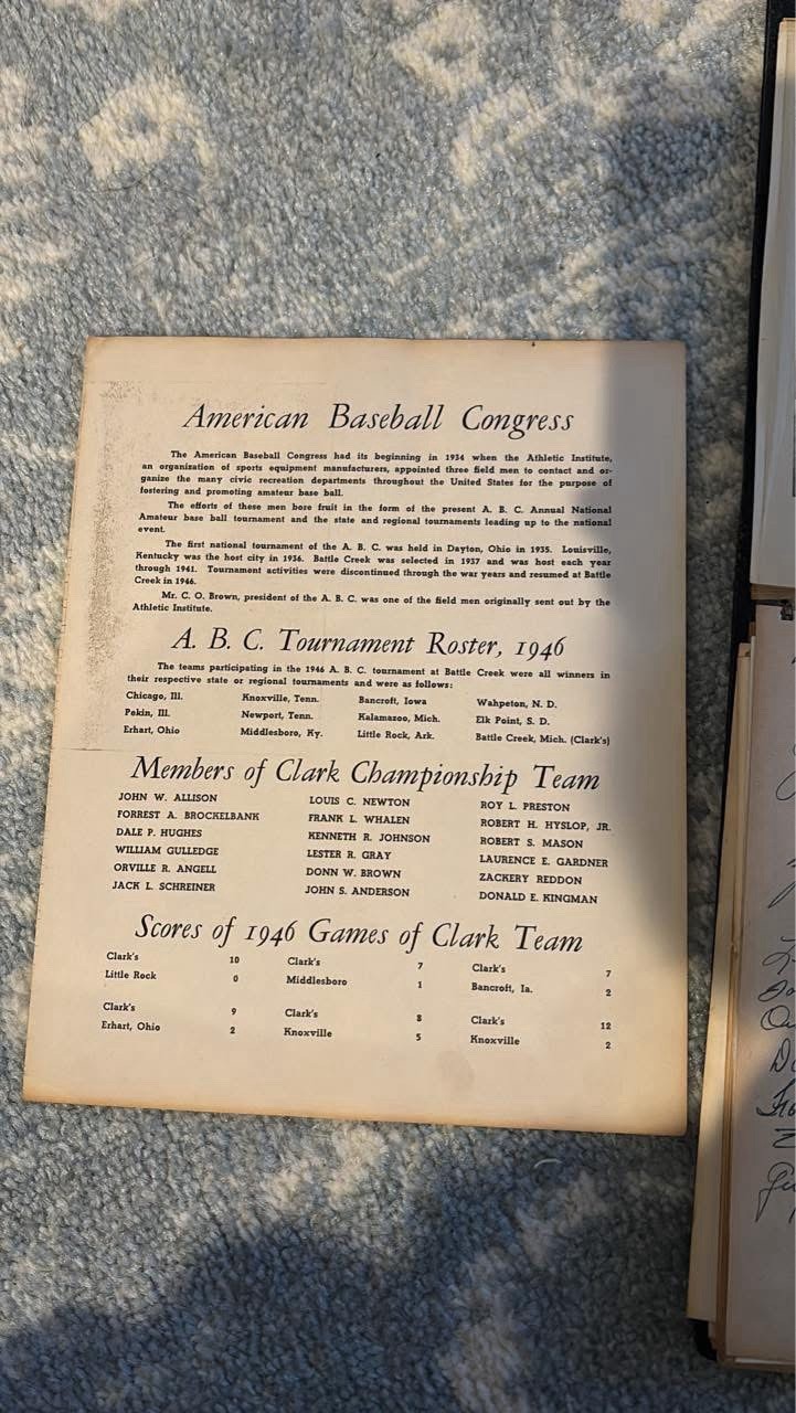 1946 American Baseball Congress national amateur baseball Book -Battle Creek, MI