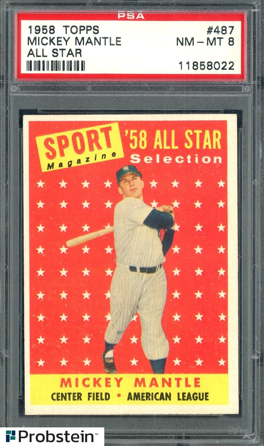 1958 Topps All Star #487 Mickey Mantle New York Yankees HOF PSA 8 NM-MT