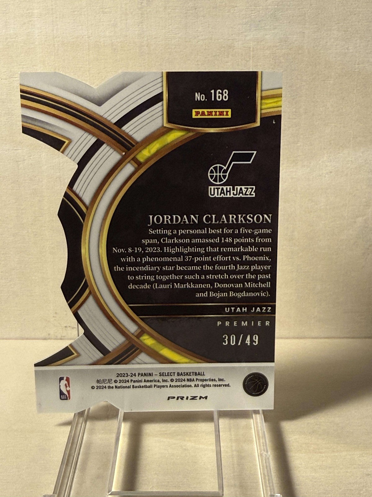 2023-24 Panini Select Jordan Clarkson Premier Bronze Checkered Die Cut 30/49