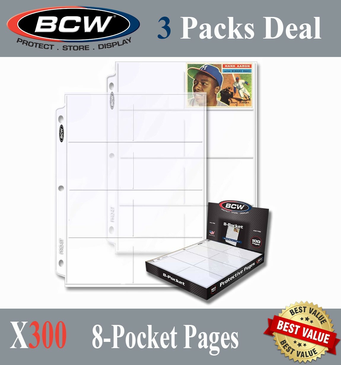 300 BCW Card Pages 8 Small Pockets For Sport Cards Stamps / Collectible PVC Free