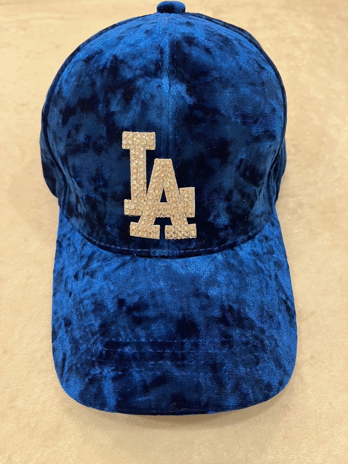 LA Dodgers Hat BLUE VELVET LOS ANGELES Hand Jeweled with SWAROVSKI CRYSTALS