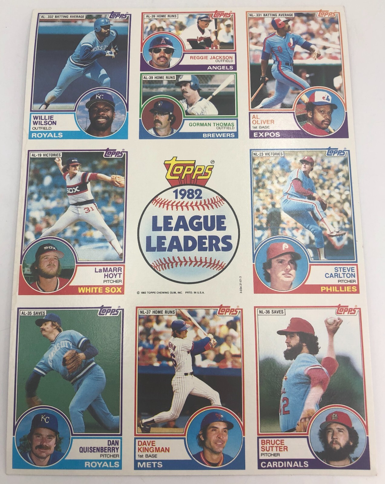 (3)x 1982 1983 Topps Baseball League Leaders Trading Card Uncut Sheet Panel Lot