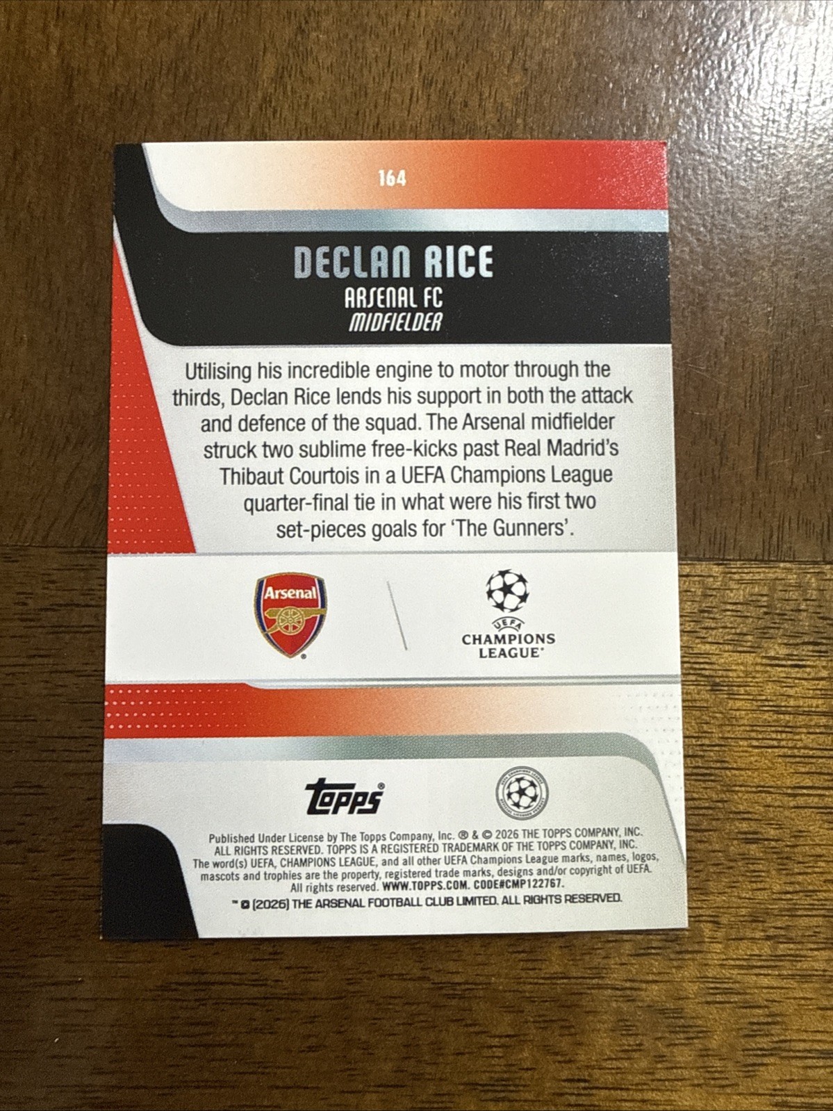 Topps Declan Rice Arsenal UEFA Champions League UCL Team Purple Sparkle /250