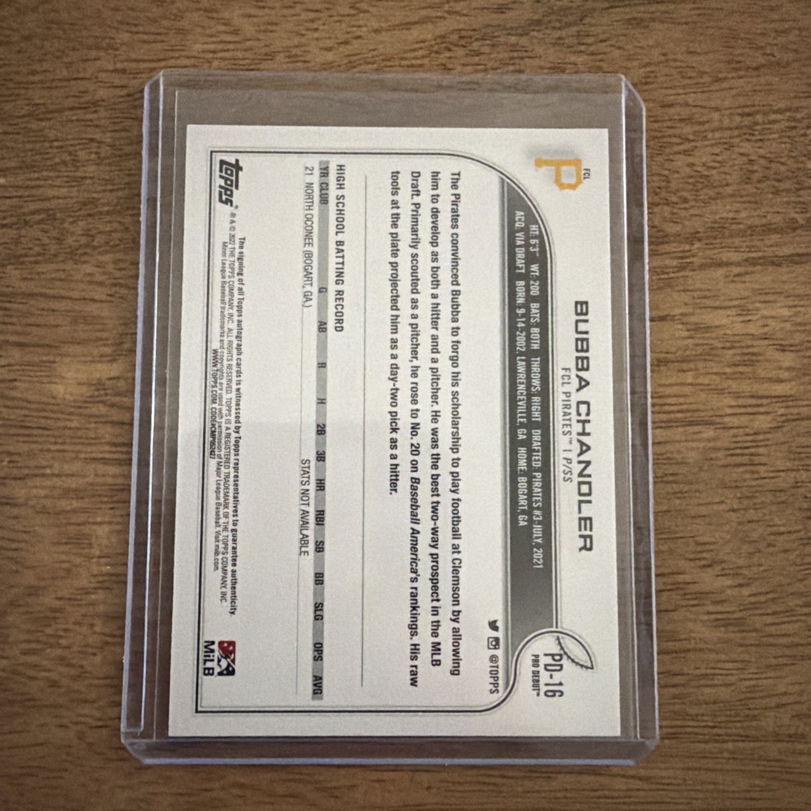2022 Topps Pro Debut Bubba Chandler #PD-16 Auto RC