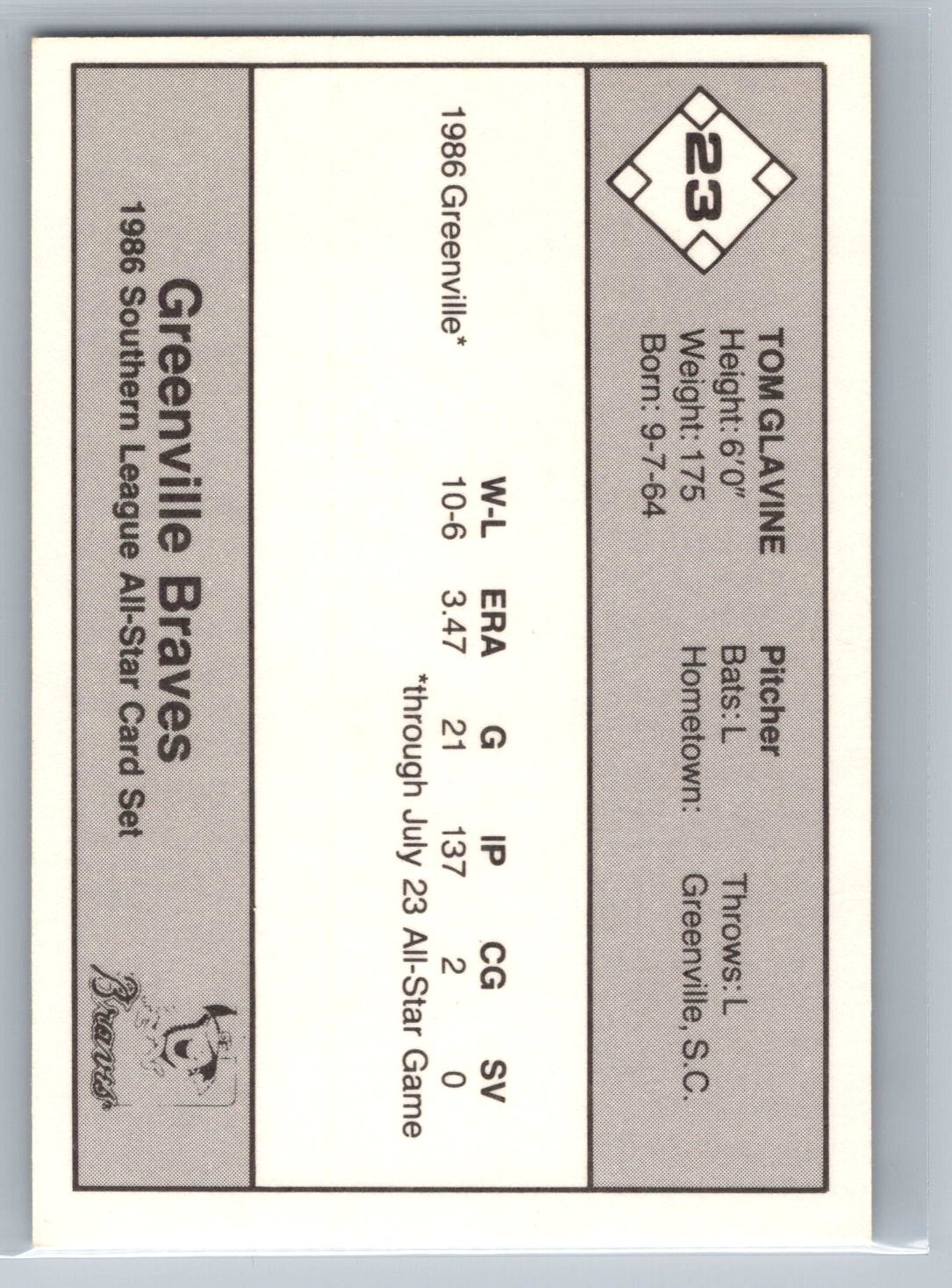 1986 Donn Jennings All-Stars Tom Glavine Pre-Rookie #23 (RC) – HOF EX-MT