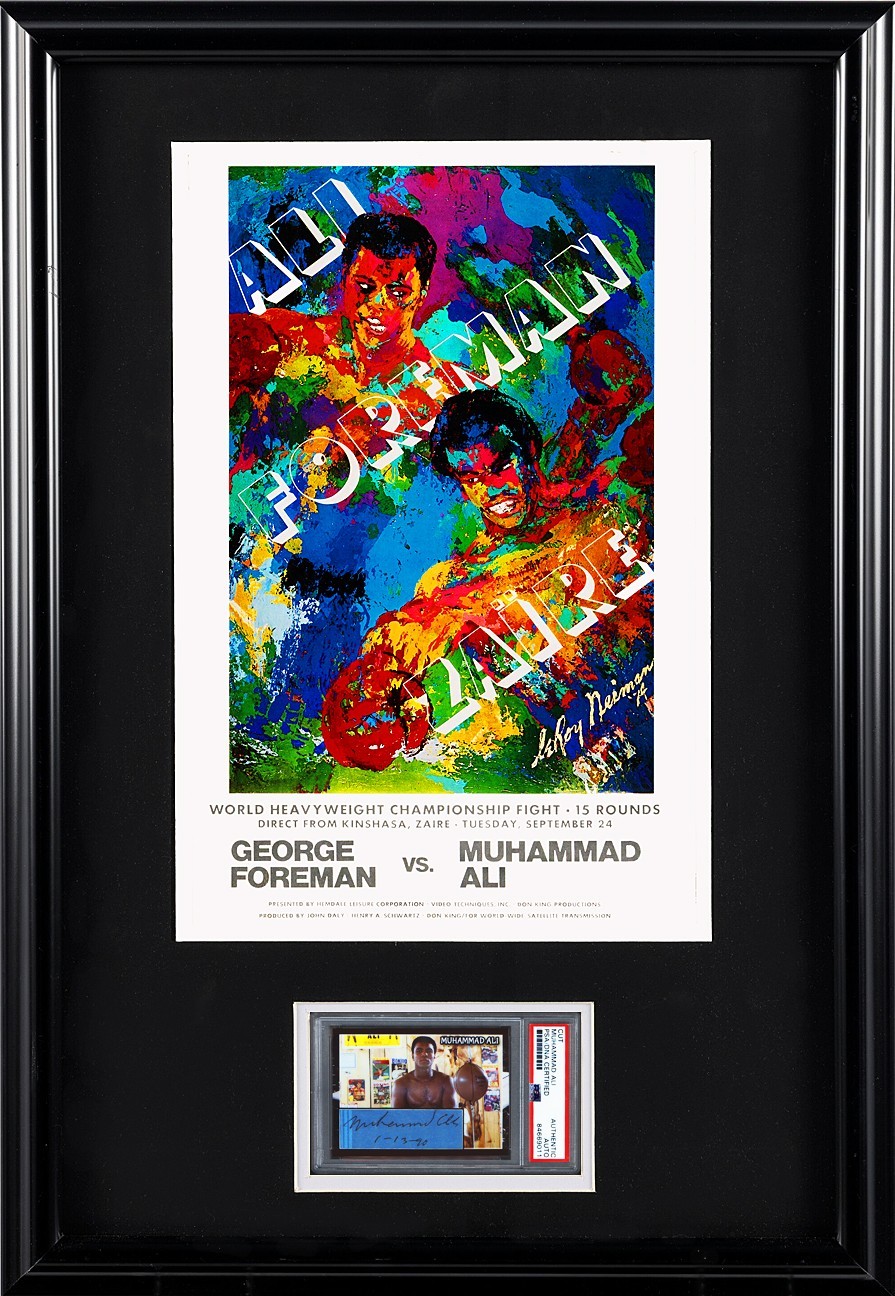 Muhammad Ali vs George Foreman Signed Cut “Rumble In The Jungle” Display PSA/DNA