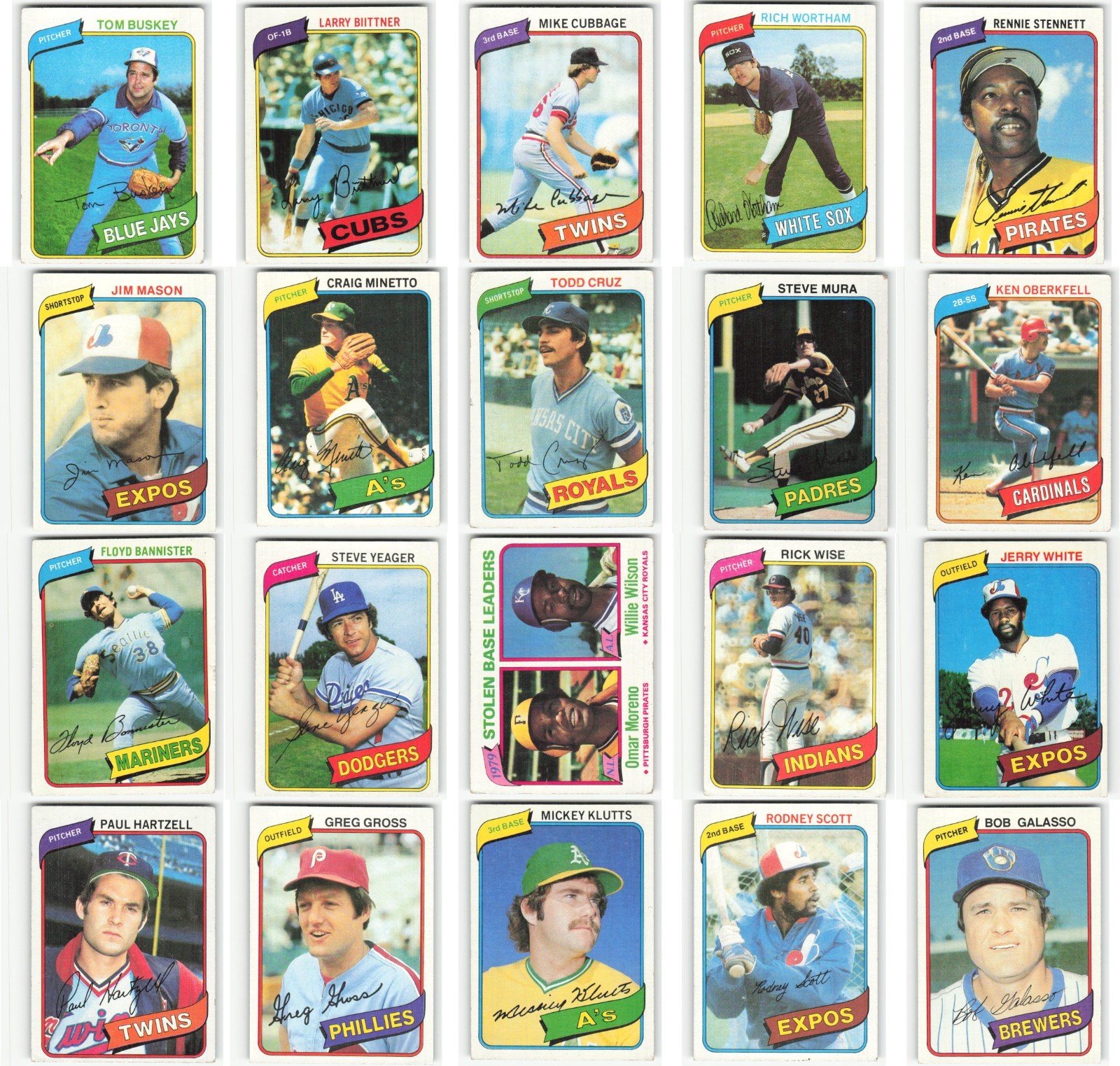 (100) 1980 Topps Lot MLB Baseball Cards Partial Set Collection