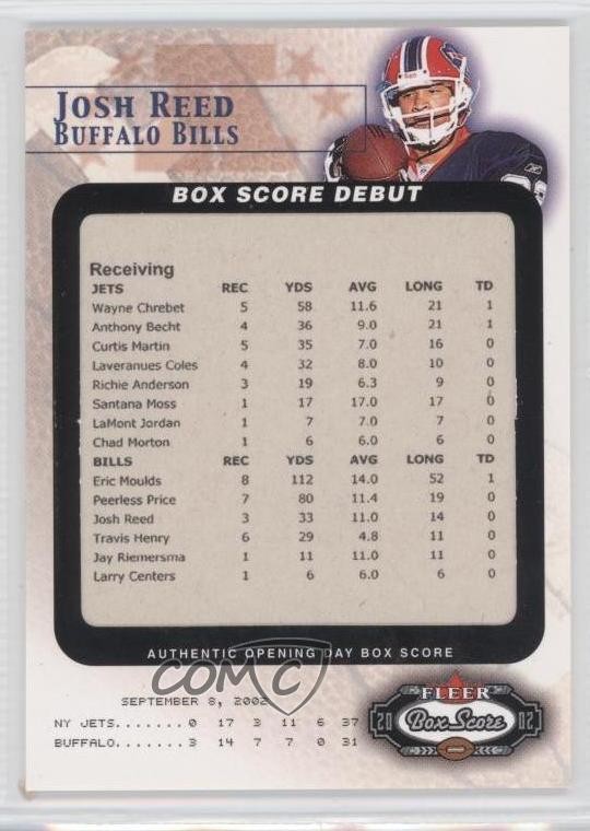 2002 Fleer Box Score Debuts 1684/2002 Josh Reed #14BSD Rookie RC 0d2