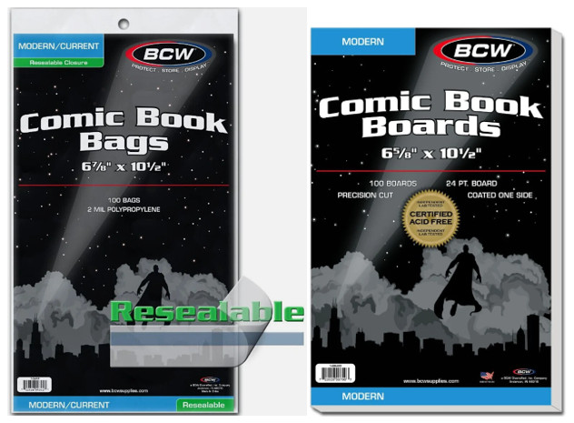 (25 pack) BCW Comic Book Bags (Current/Resealable) and Boards Acid Free Archival