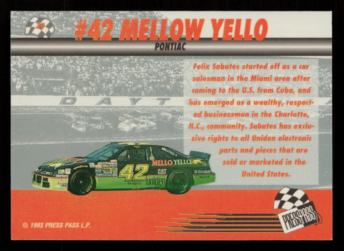 Kyle Petty #42 Mello Yello Pontiac 1993 Press Pass #30 Days of Thunder