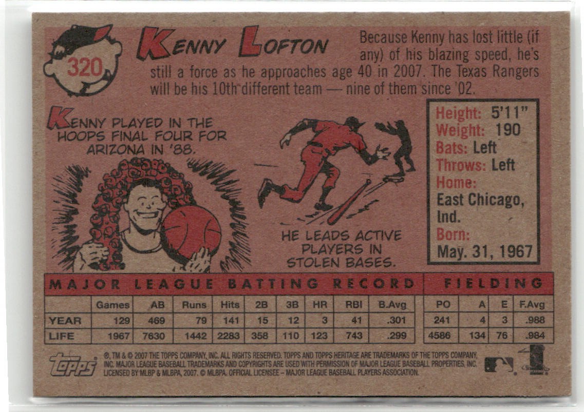 2007 TOPPS HERITAGE #320 KENNY LOFTON TEXAS RANGERS SP