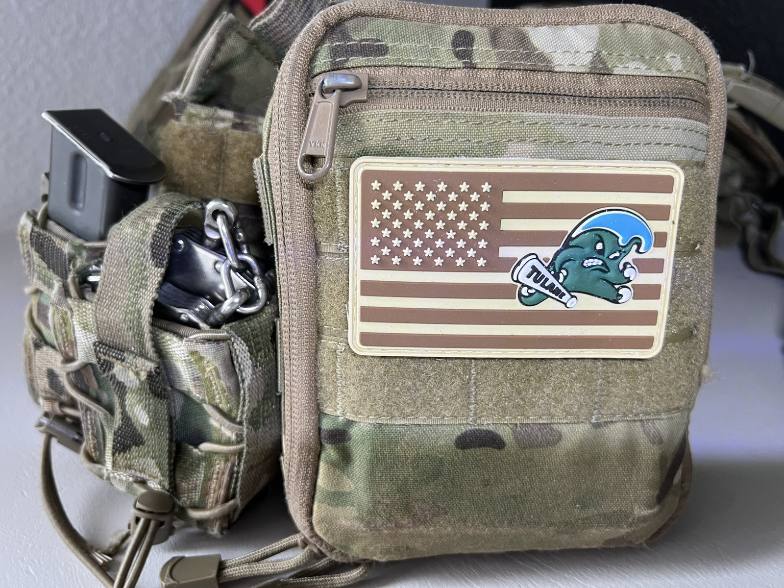 Military Combat American Flag Tulane Green Wave football PVC Patch W Vlcro