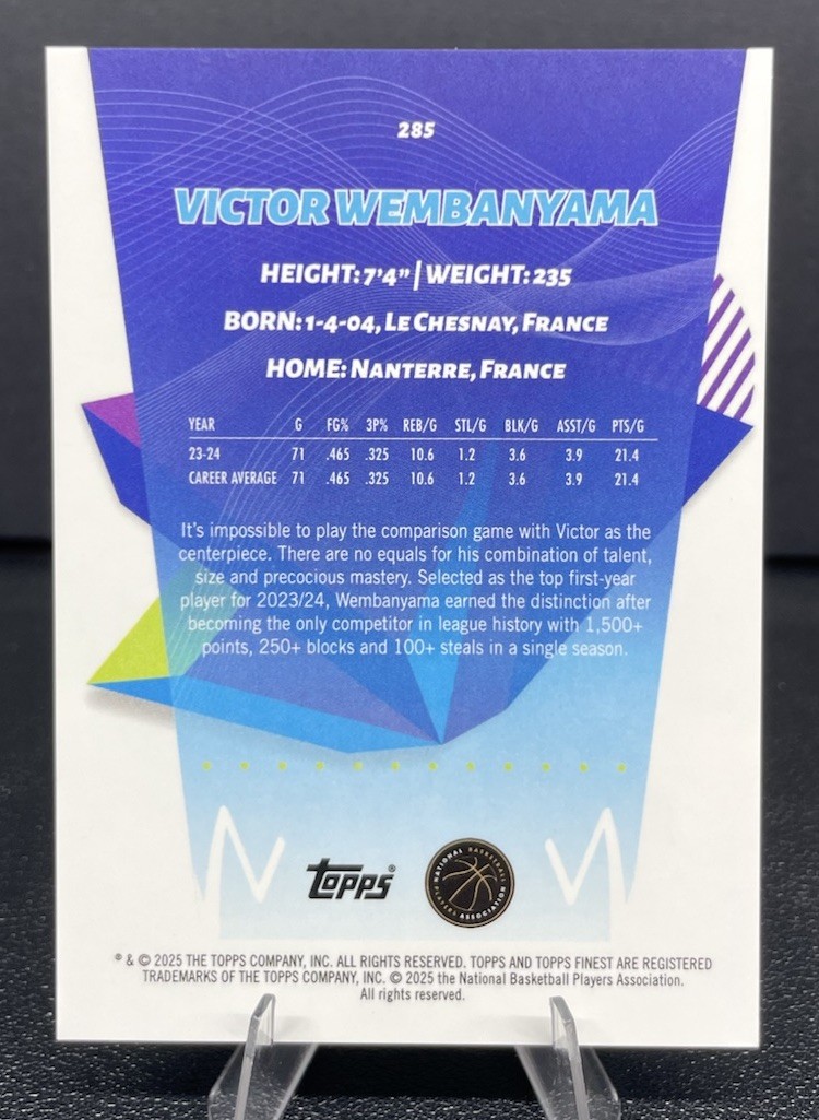 2024-25 Topps Finest – Victor Wembanyama 1/25 JERSEY # MATCH Blue Geometric #285