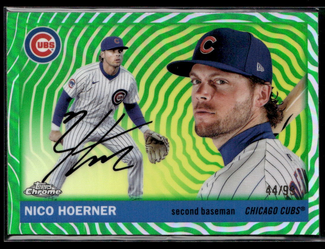 2025 Topps Chrome Nico Hoerner #24 Green Vibrations Refractor #/99