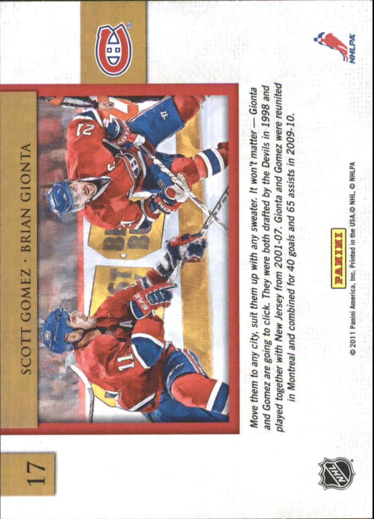 2010-11 Pinnacle Chemistry On Canvas #17 Brian Gionta Scott Gomez – HKY