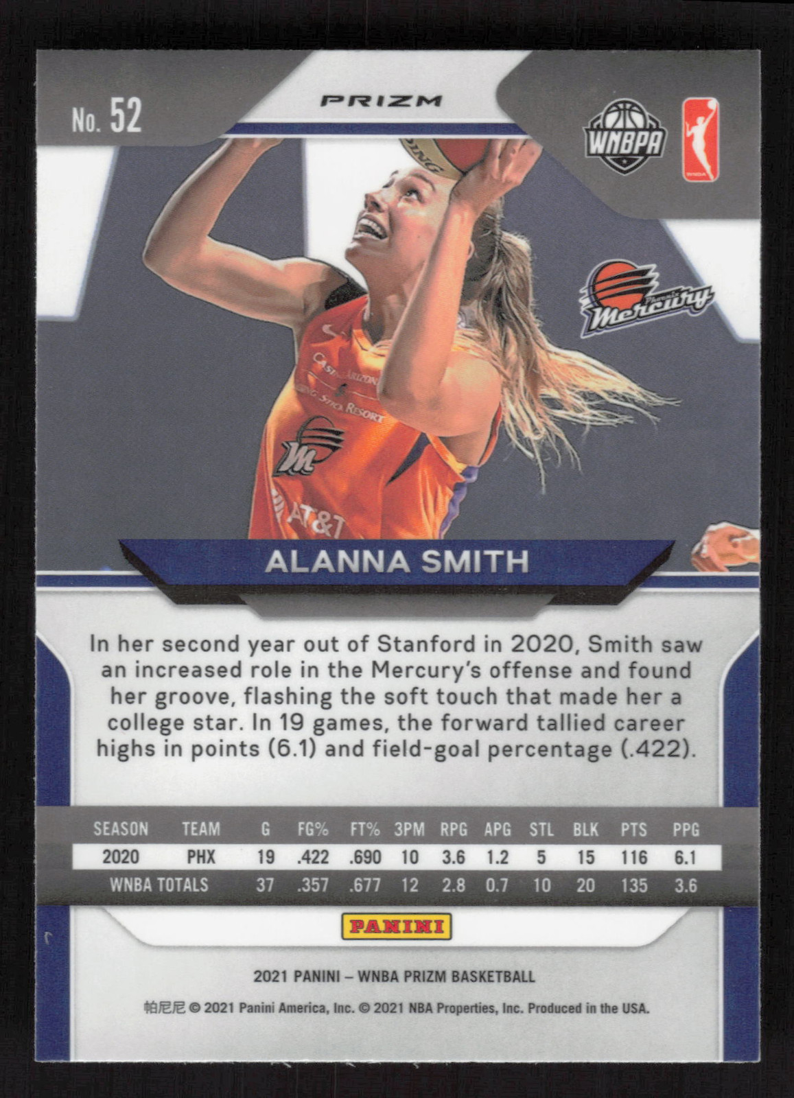 2021 Panini Prizm WNBA #52 Alanna Smith Prizms Hyper