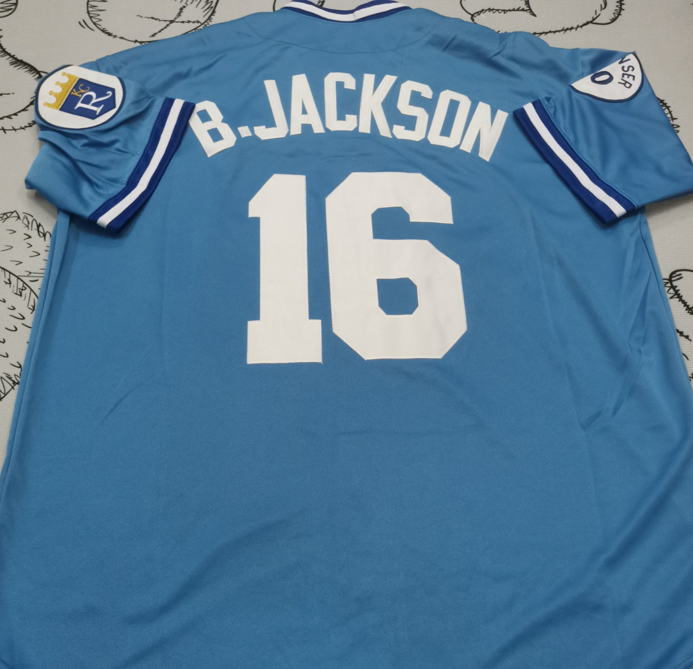 VINTAGE Bo Jackson #16 Royals Throwback Light Blue Sewn Stitched Jersey.