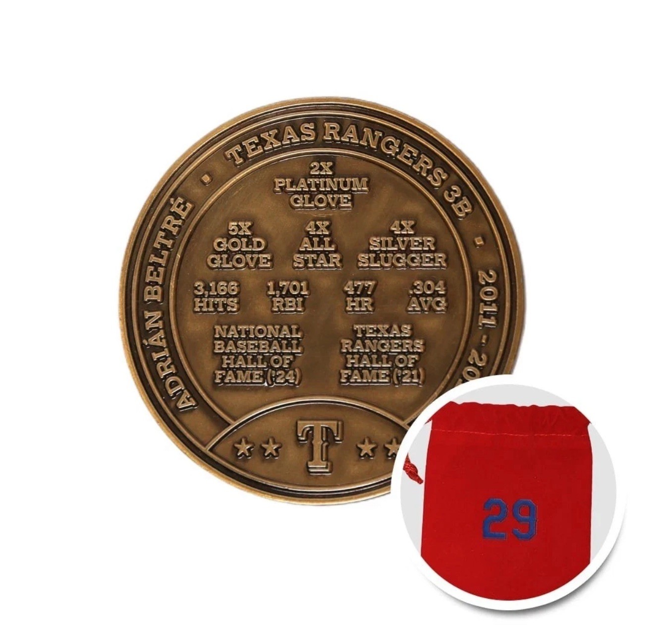 2025 Adrian Beltre HOF Collectible Coin Texas Rangers SGA **Pre-Sale** NIB, Mint