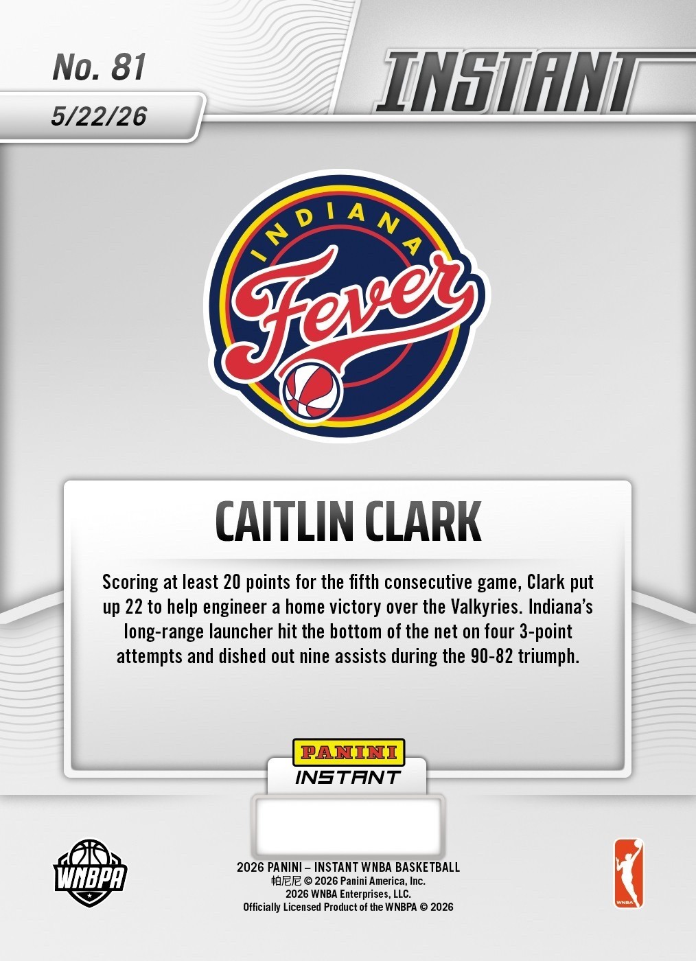 2026 Panini Instant WNBA #81 Caitlin Clark Indiana Fever – Presale