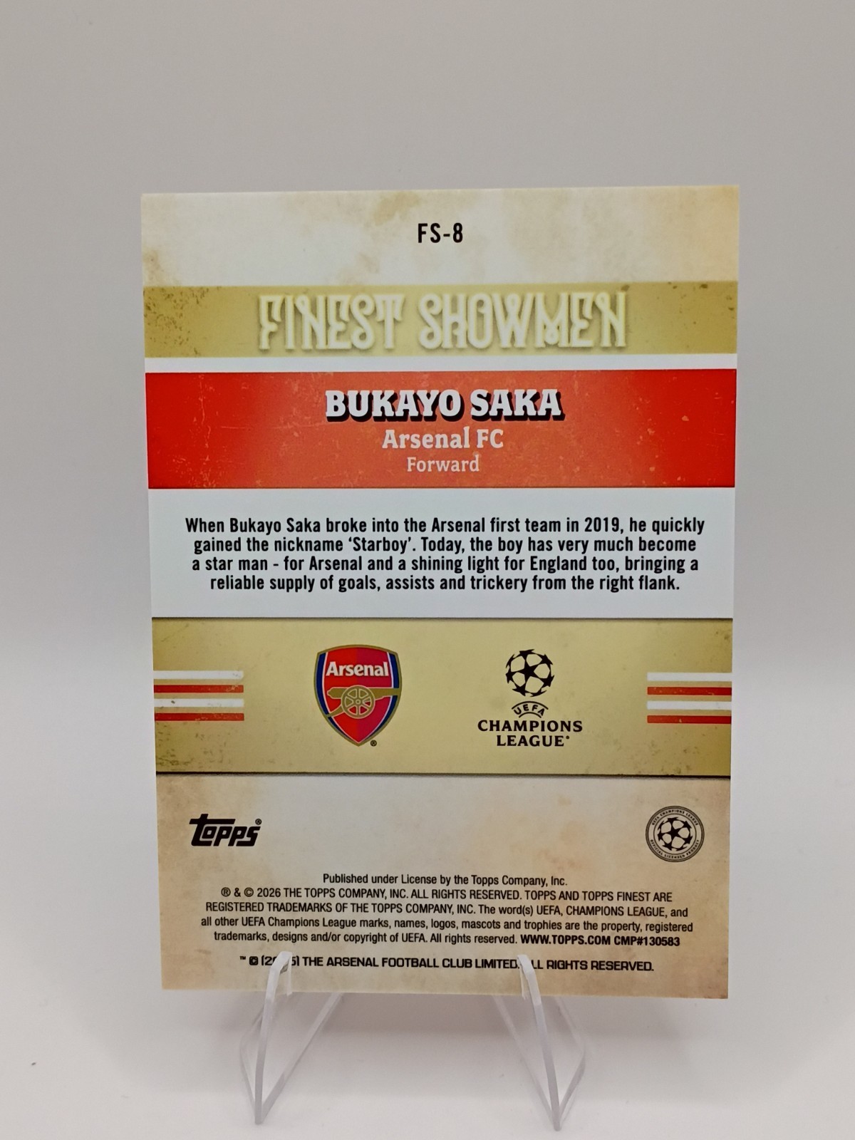 2025-26 Topps Finest UEFA Club Finest Showmen FS-8 Bukayo Saka, Arsenal FC