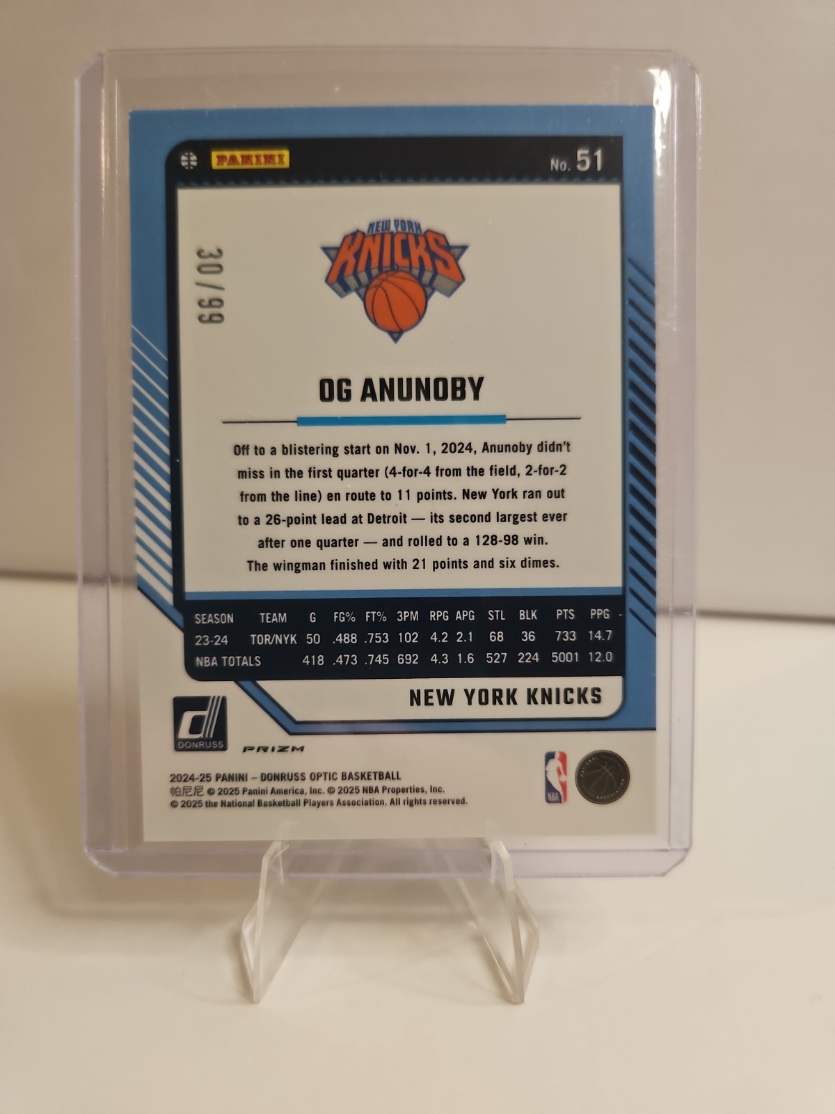 2024-25 Panini Donruss Optic – OG Anunoby #51 International Red & Gold 30/99