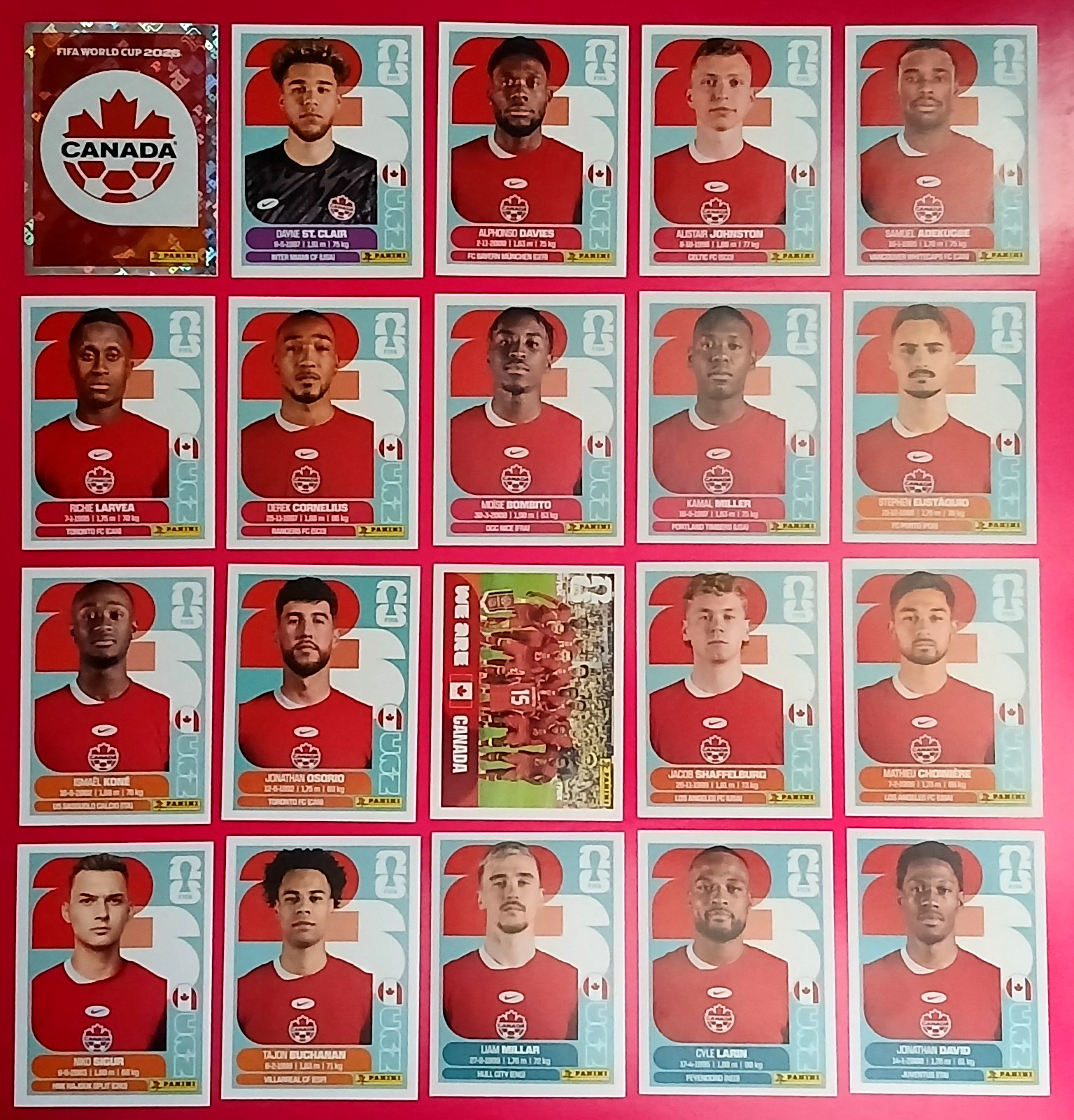 CANADA Stickers FULL Team 2026 PANINI WORLD CUP USA EDITION 20 stickers