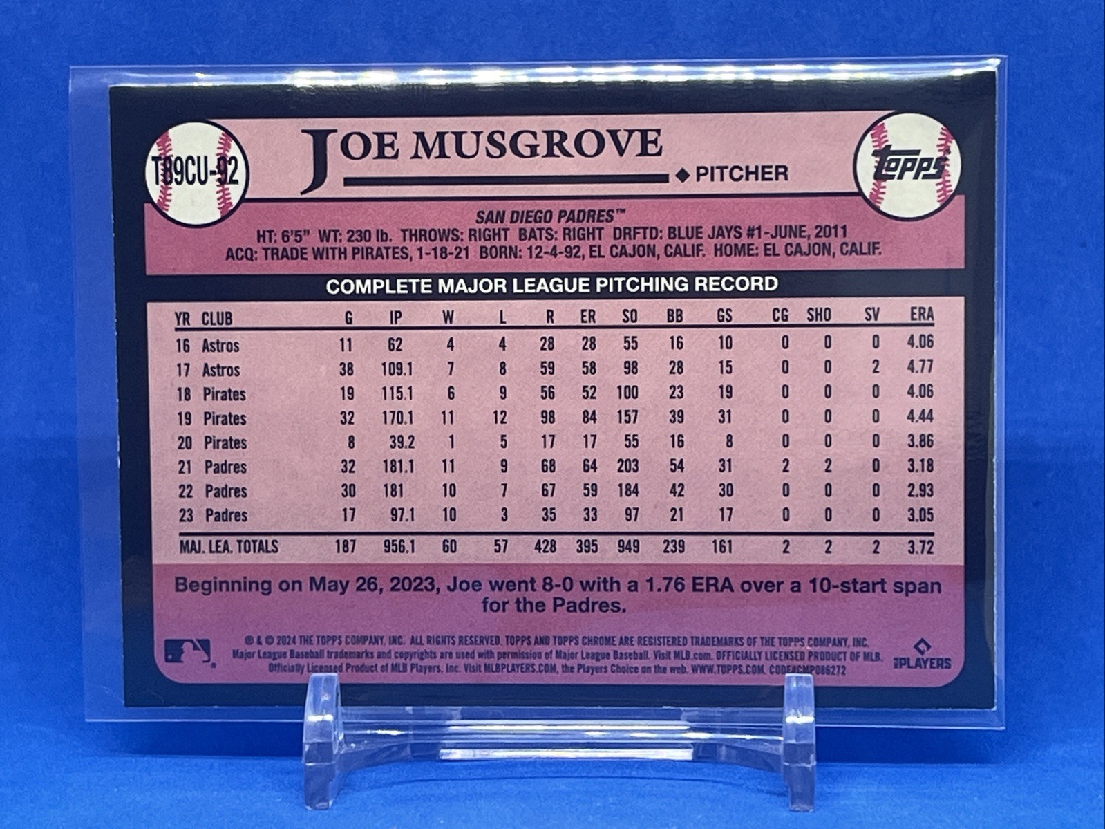 2024 Topps Update Series #T89CU-92 Joe Musgrove Silver Pack Mojo Refractor