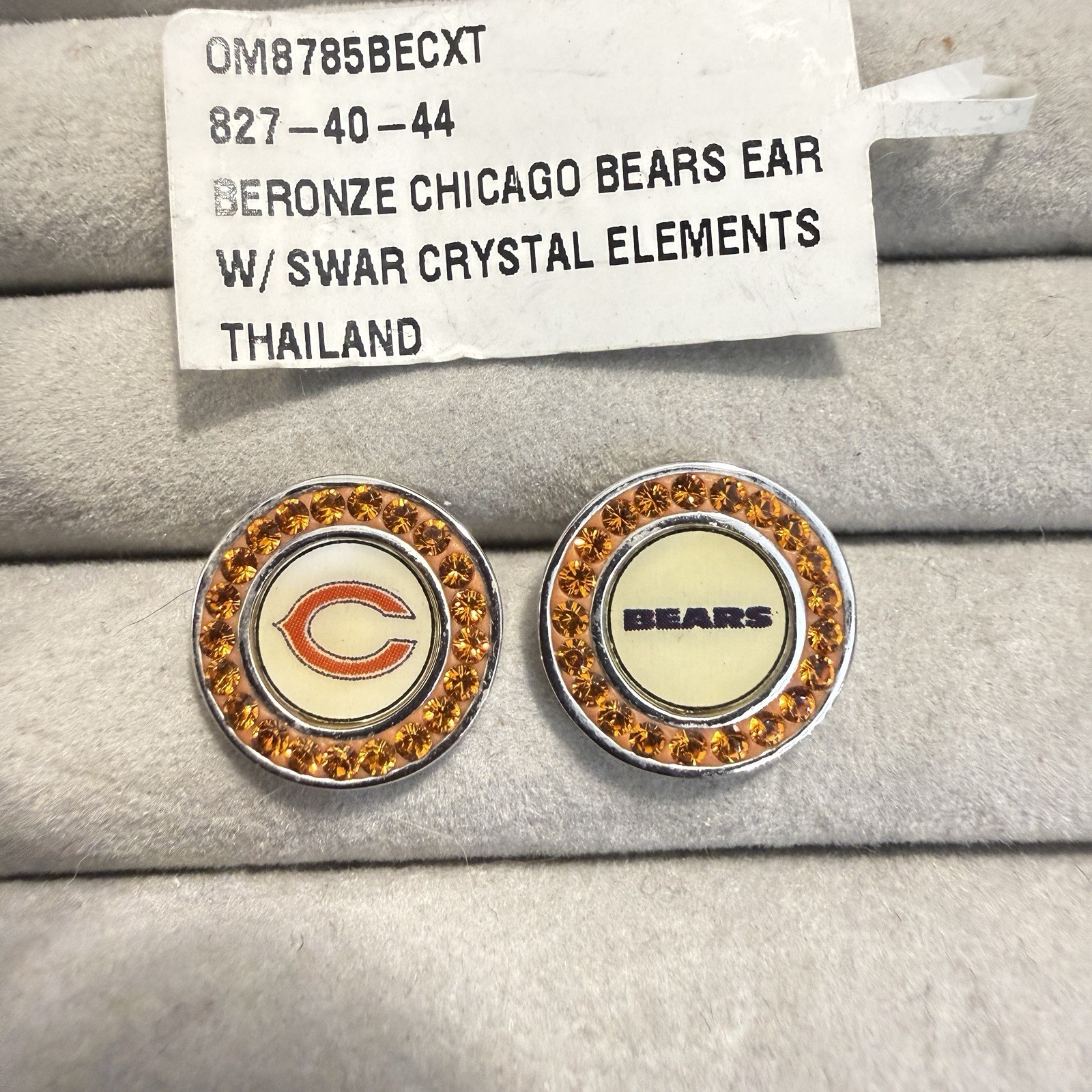 Swarovski Crystal Elements Chicago BEARS Football NFL Round Post Earrings