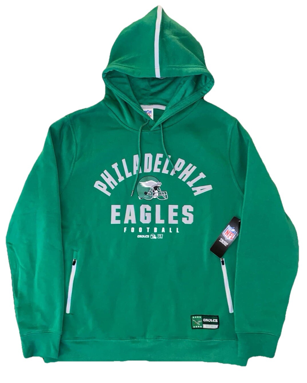 Philadelphia Eagles Retro KELLY GREEN NFL Sweatshirt Hoodie Zip Pockets-Mens L