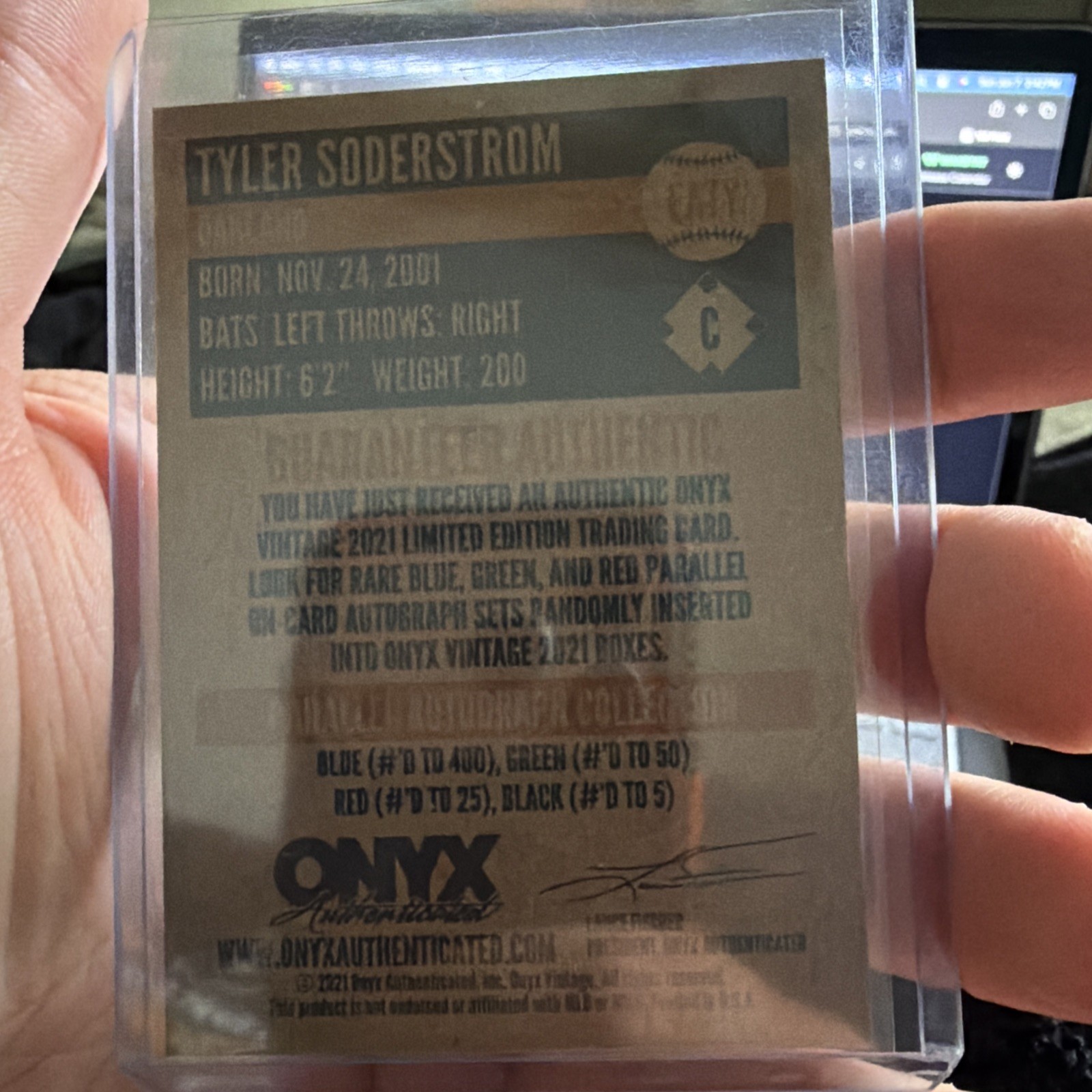 Tyler Soderstrom 2021 Onyx Vintage Blue Ink Autograph Oakland Athletics