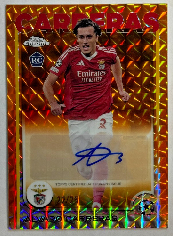 Alvaro Carreras Orange Geoemtric Auto /25 Rookie Card 2024-25 Chrome UEFA