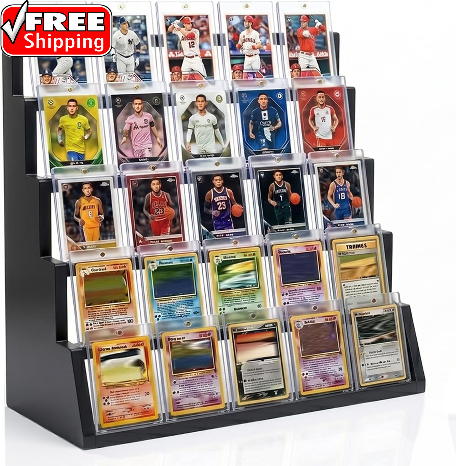5 Tier Wooden Card Display Stand – Vertical Card Holder Display for Trading Card