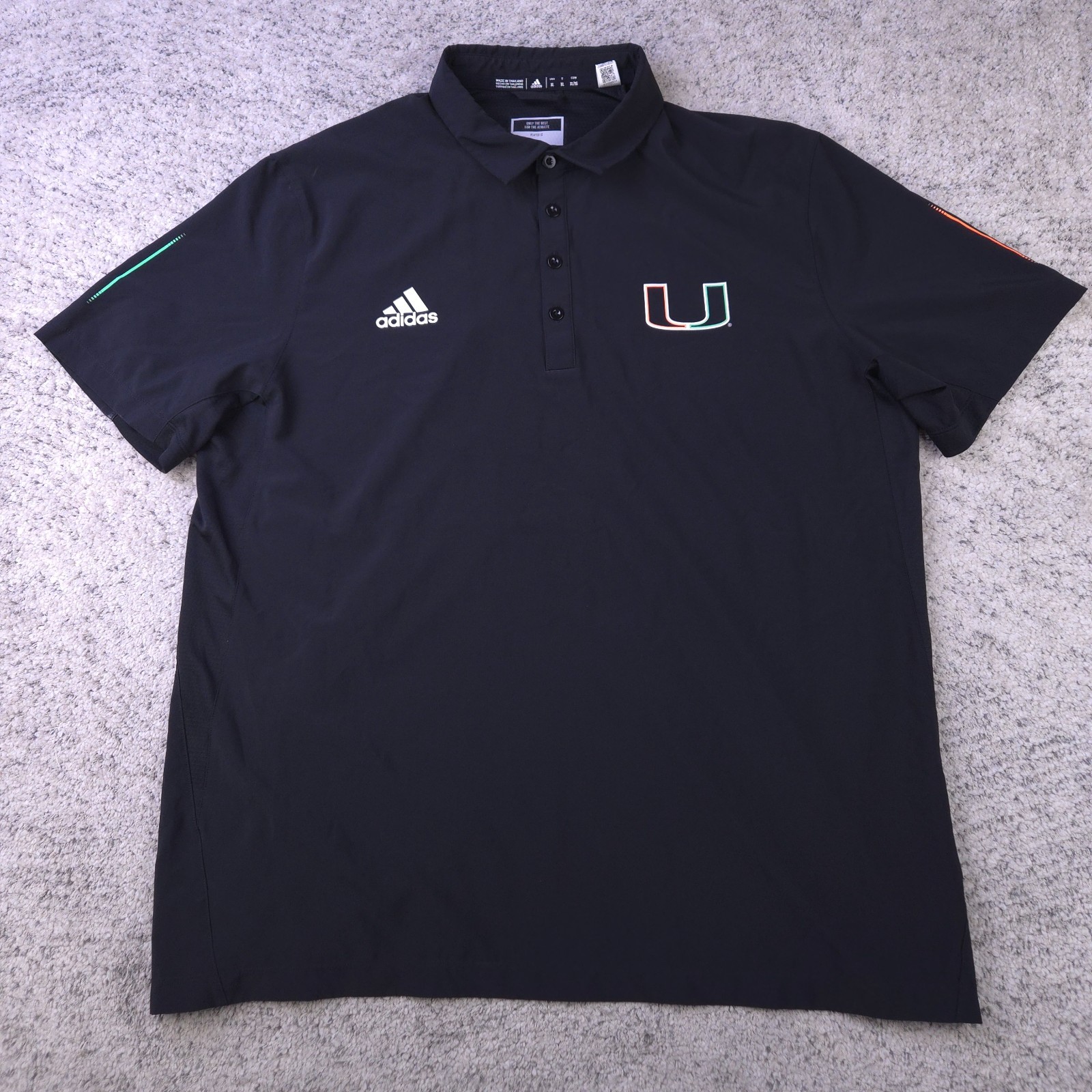 Miami Hurricanes Polo Shirt Mens XL Adidas Short Sleeve Neon Logo Golf Black
