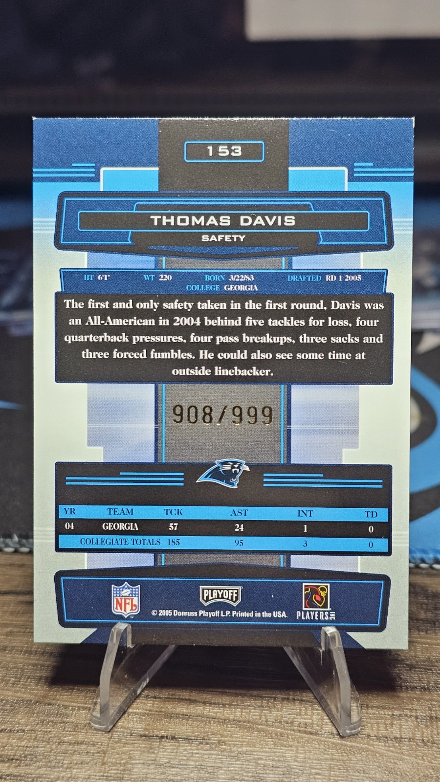 2005 Playoff Absolute Memorabilia Rookie Thomas Davis #153 /999 RC Panthers 🔥🔥