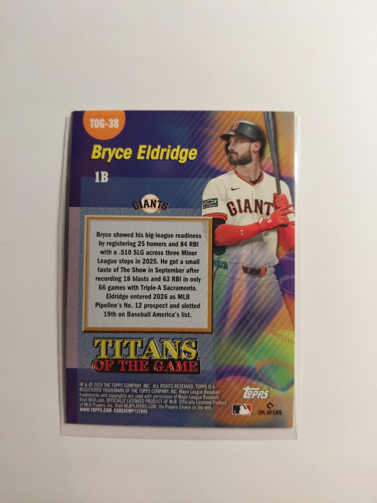 2026 Topps Series 2 Bryce Eldridge RC TOG-38 Titans Of The Game San Francisco