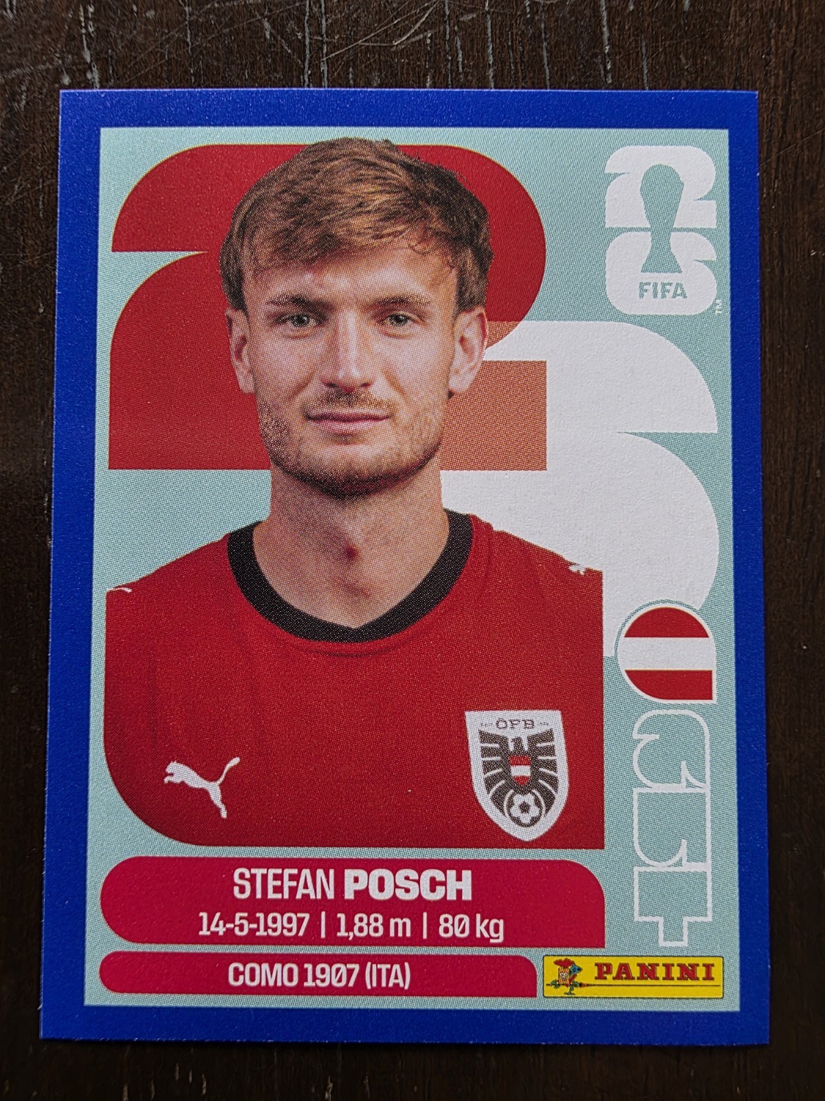 2026 Panini FIFA World Cup Sticker Blue Parallel Stefan Posch Austria #AUT 7