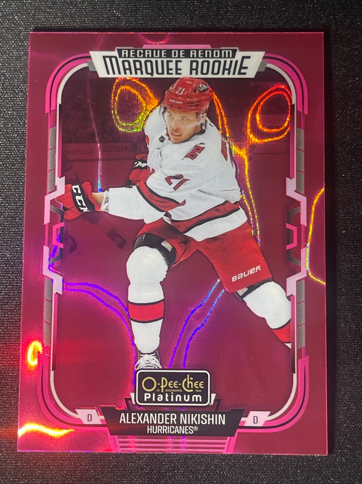 2025-26 OPC Platinum Marquee Rookie Pink Magma Alexander Nikishin Carolina RC