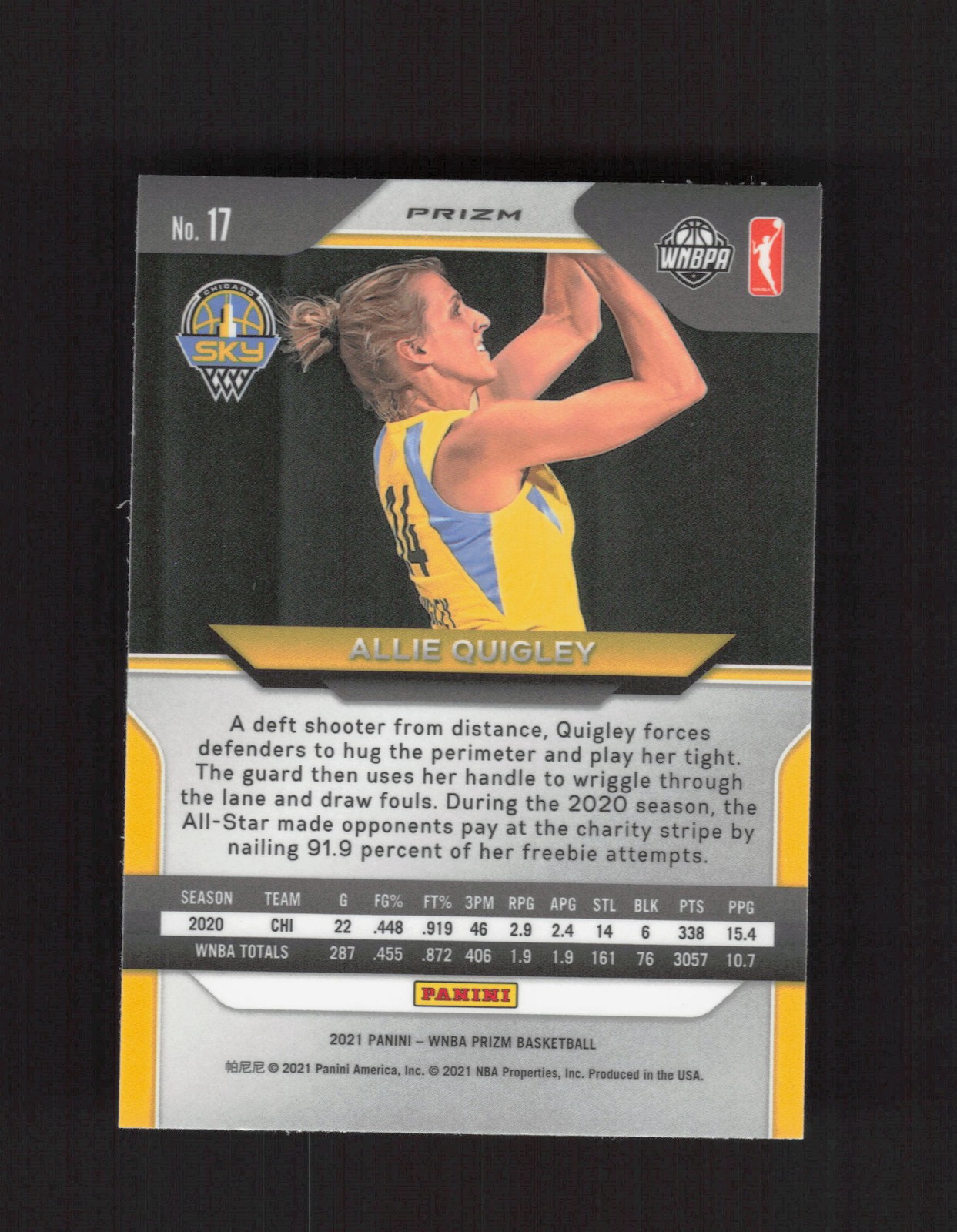 2021 Panini Prizm WNBA #17 Allie Quigley Prizms Ruby Wave