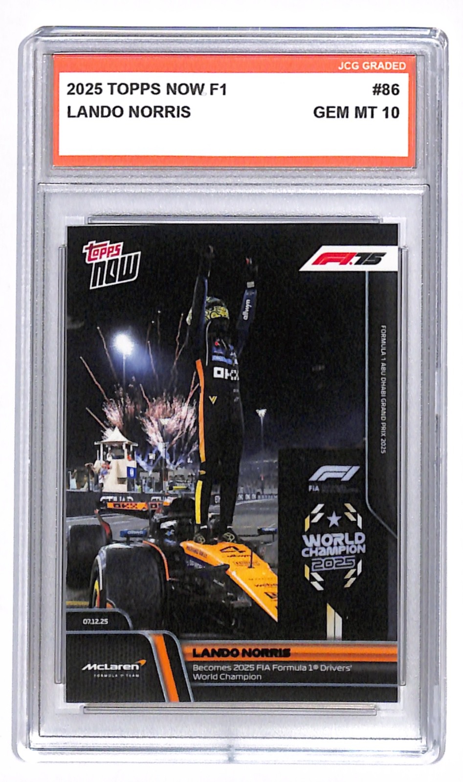 Lando Norris 2025 Topps Now Formula 1 #86 Graded Gem Mint 10