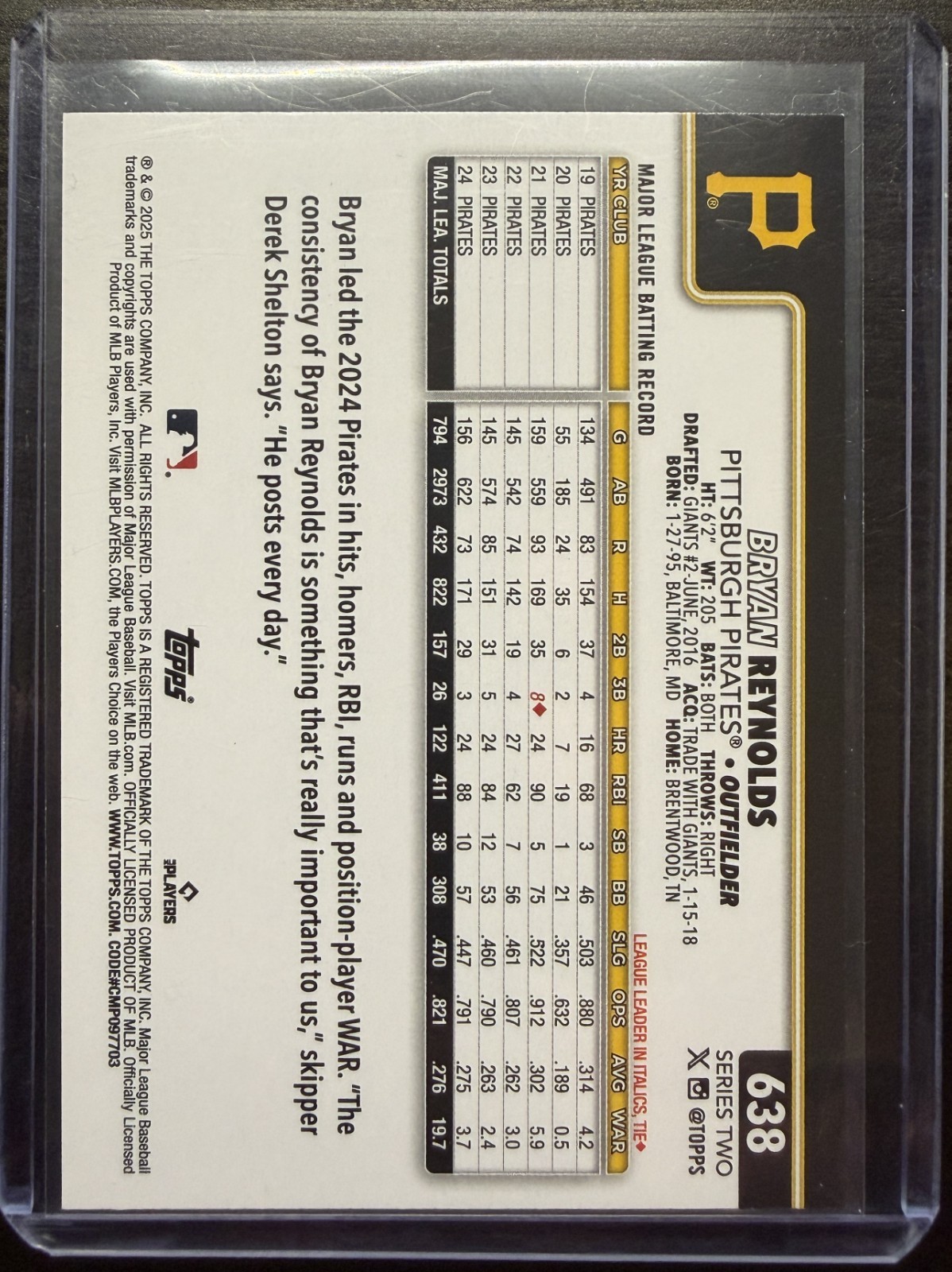 Bryan Reynolds [True Photo Variation] #638, 2025 Topps Series 2 – Pirates