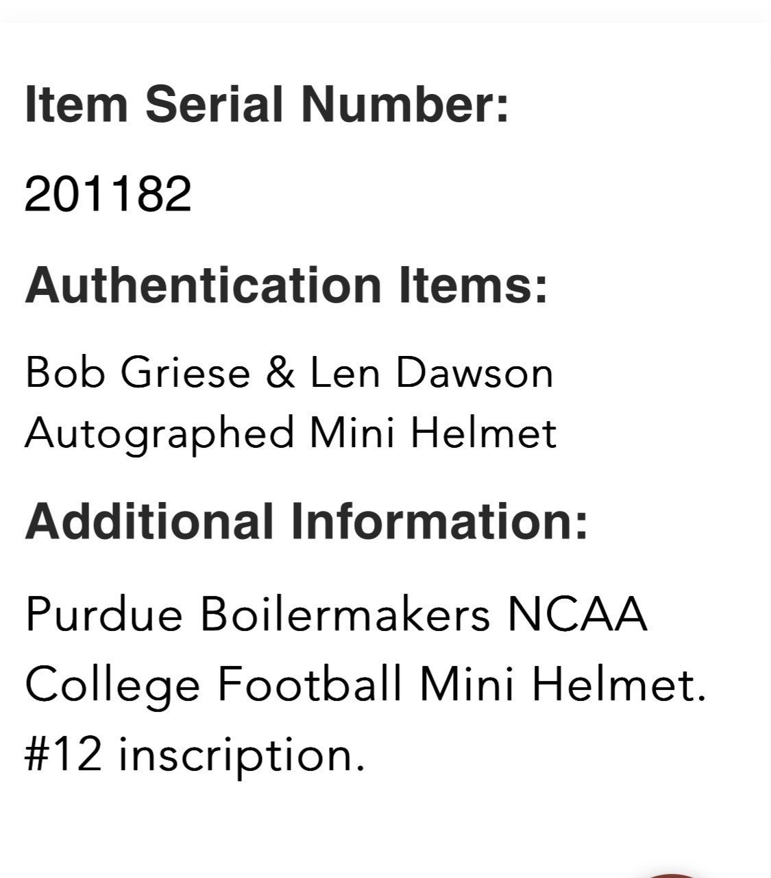 BOB GRIESE & LEN DAWSON AUTOGRAPHED SIGNED BOILERMAKERS MINI HELMET wAP/COA