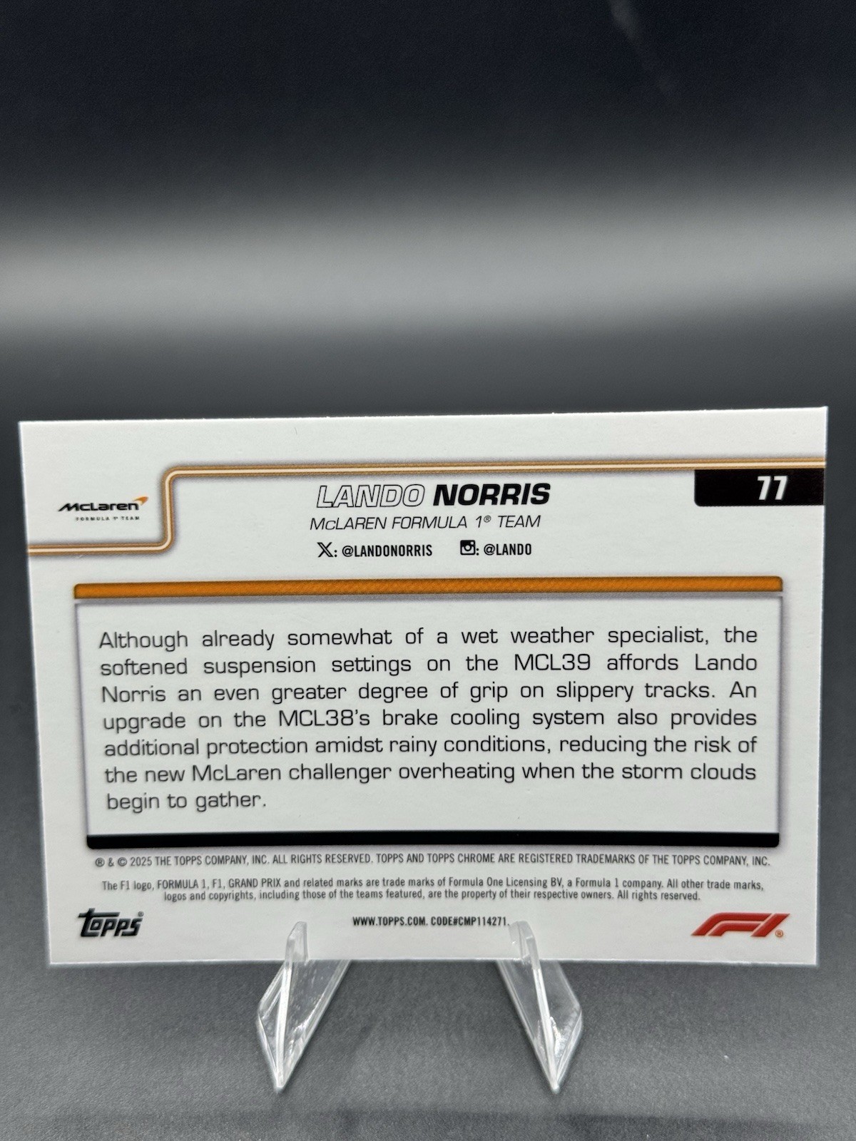 2025 Topps Chrome Sapphire Edition Formula 1 – F1 Cars Lando Norris #77