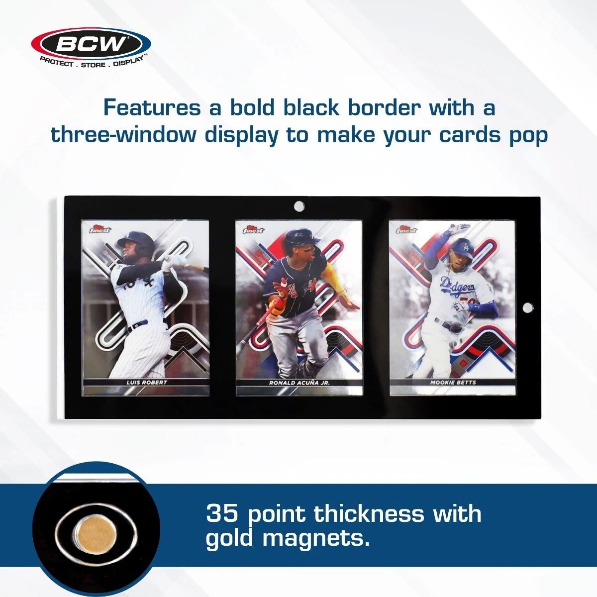 1 BCW 3-Card Magnetic Holder – 35pt Black Border Recessed UV Protection Case New