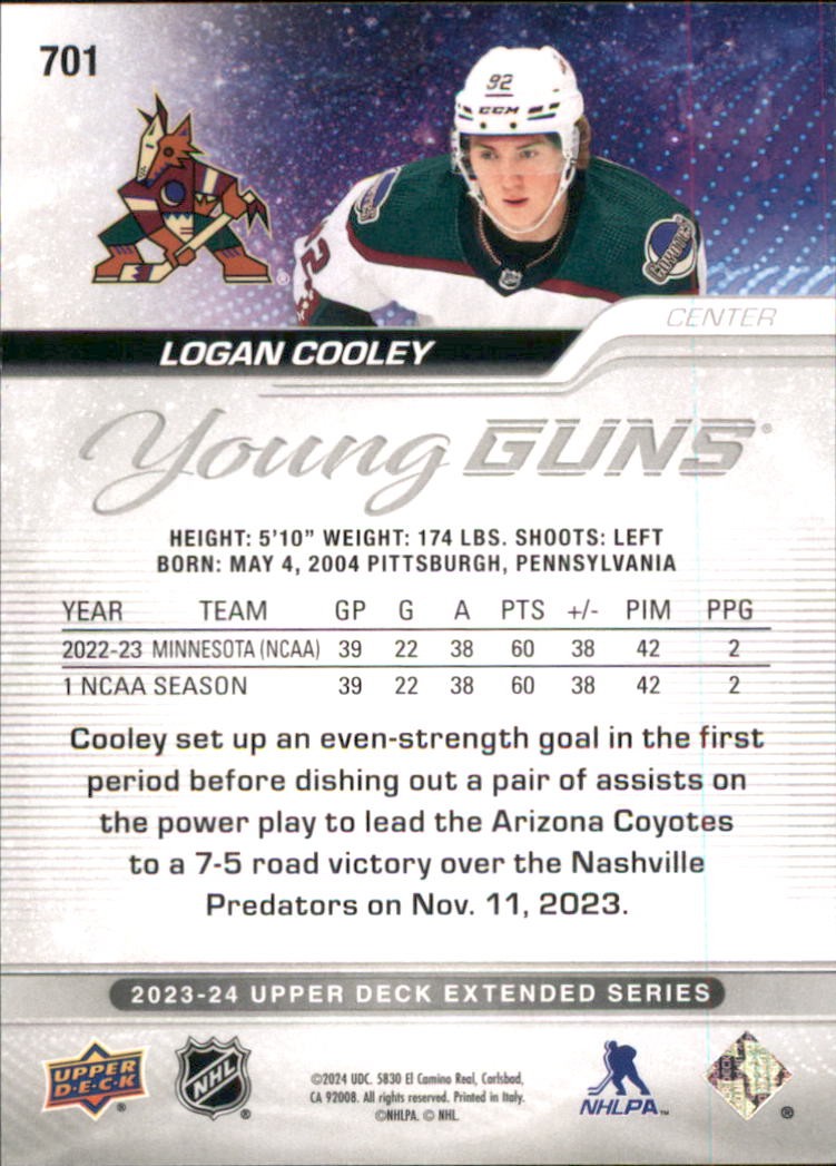2023-24 Upper Deck #701 Logan Cooley YG RC – HKY