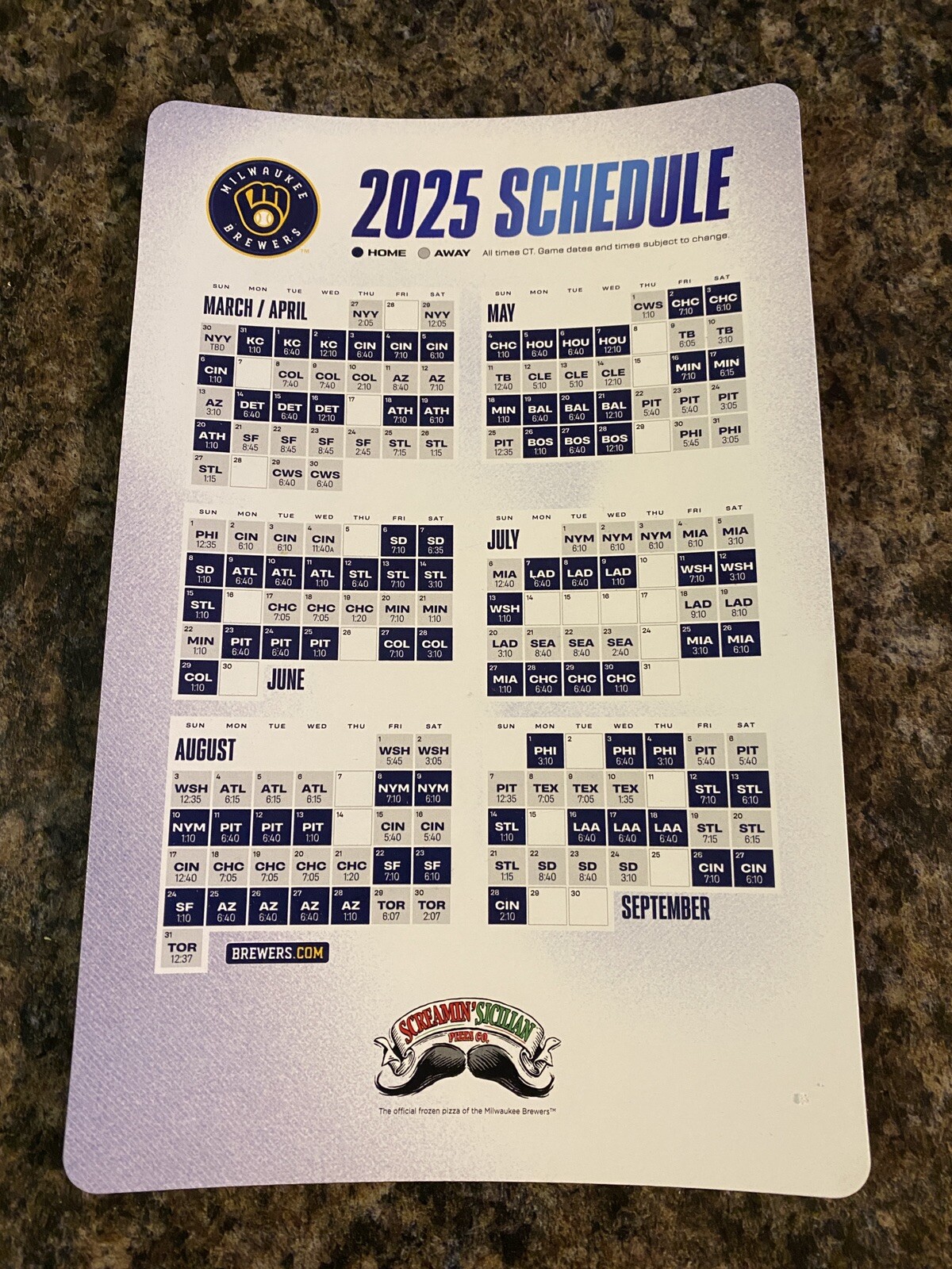 2025 Milwaukee Brewers Opening Day Magnetic Schedule – SGA