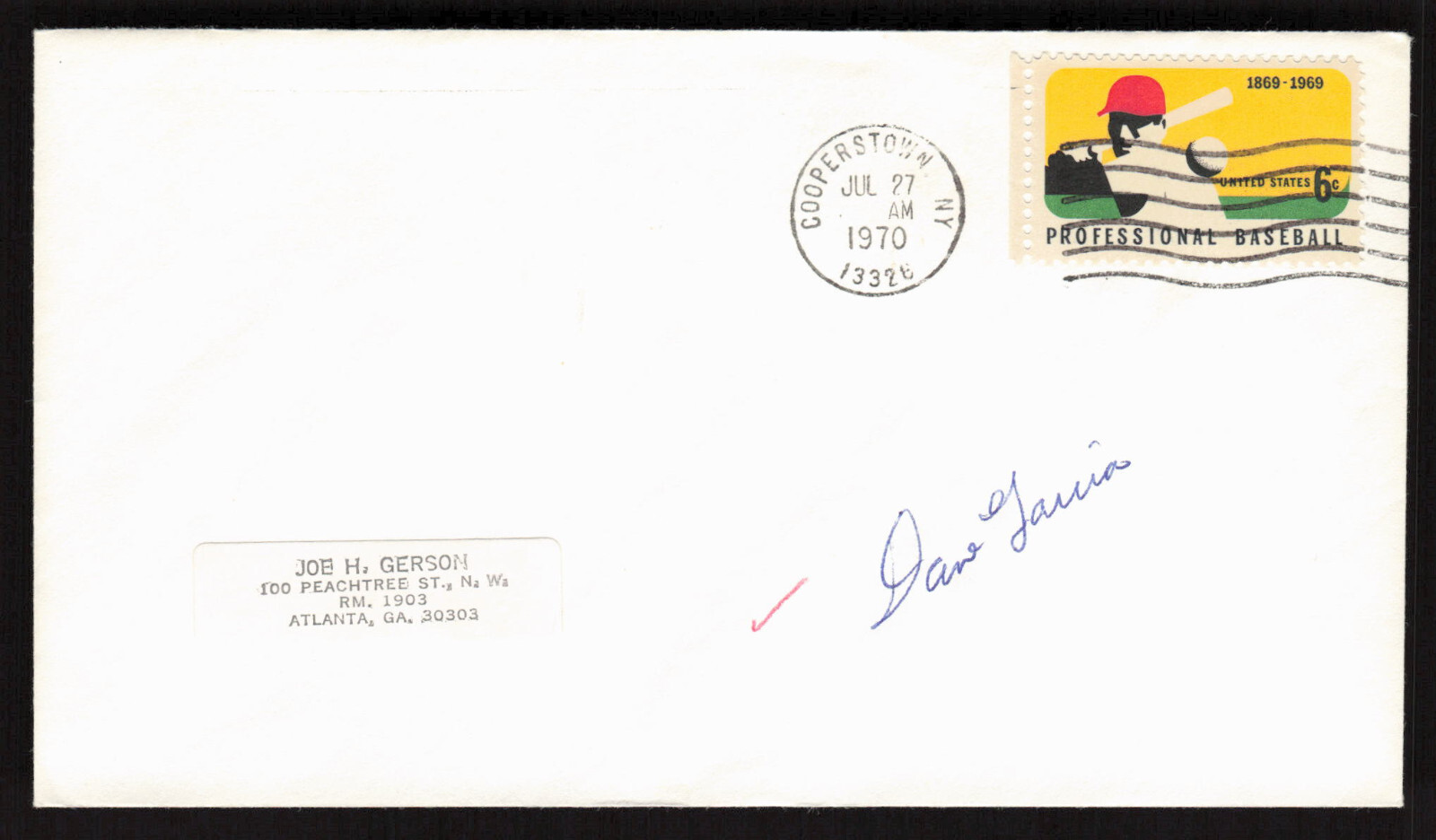 Dave Garcia Signed Baseball Postal Envelope Cleveland Indians Autograph Auto